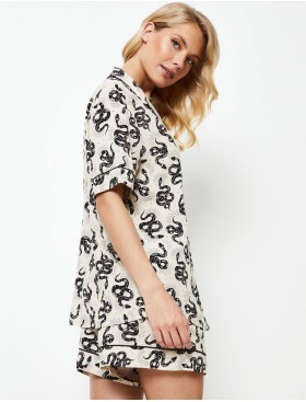 Вискозная пижама с шортами Aruelle DAKARA, Цвет: экрю/черный, Размеры: S, изображение 2