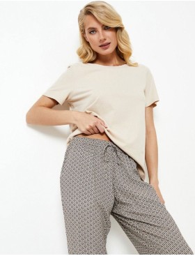 Пижама футболка и брюки Aruelle JADE, Цвет: бежевый, Размеры: S