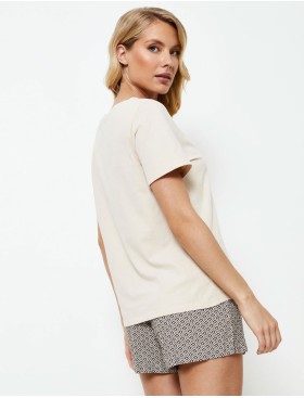 Пижама футболка и шорты Aruelle JADE, Цвет: бежевый, Размеры: XL, изображение 2