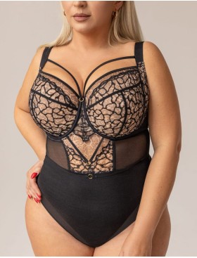 Боди с мягкой чашкой Kris Line PANTHER BODY soft full cup, Цвет: черный+бежевый, Размеры: 65H