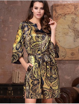 Шелковая туника с узором Mia-Amore ARMANI GOLD 3495, Цвет: темно-синий/золотой, Размеры: 4XL/5XL