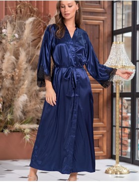 Халат шёлковый длинный Mia-Amore ISABELLA 3189 синий с черным, Цвет: синий с черным, Размеры: S/M
