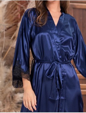 Халат шёлковый длинный Mia-Amore ISABELLA 3189 синий с черным, Цвет: синий с черным, Размеры: S/M, изображение 3