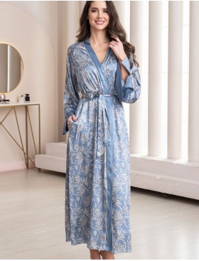 Длинный шелковый халат Mia-Amore REBECCA 5169 голубой жемчуг, Цвет: голубой жемчуг, Размеры: 2XL/3XL, изображение 4