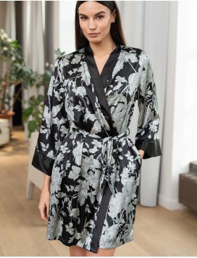 Шелковый халат с принтом Mia-Amore VITTORIA 5153 черный, Цвет: черный, Размеры: S/M