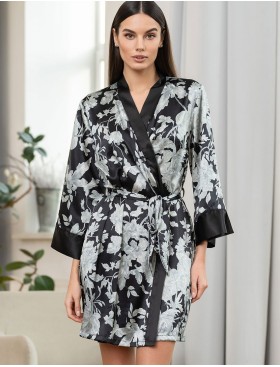 Шелковый халат с принтом Mia-Amore VITTORIA 5153 черный, Цвет: черный, Размеры: S/M, изображение 4