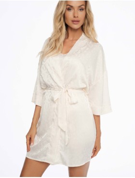 Короткий халат из жаккардового сатина Esotiq LOTI 41521, Цвет: молочный, Размеры: L/XL