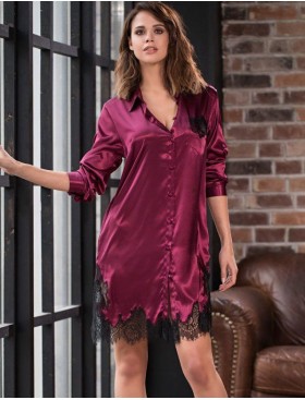 Шелковая рубашка Mia-Amore BELLA 3377 бургундия, Цвет: бургундия, Размеры: S