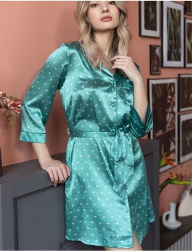 Атласный халат-рубашка Mia-Mella CLEVER 8947 ментол, Цвет: ментол, Размеры: S, изображение 4