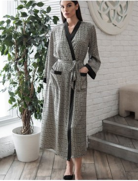 Длинный шёлковый халат Mia-Amore JADORE 4089, Цвет: черный, Размеры: S/M