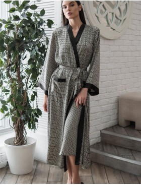 Длинный шёлковый халат Mia-Amore JADORE 4089, Цвет: черный, Размеры: S/M, изображение 4