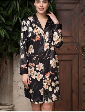 Шелковая рубашка-халат Mia-Amore KAMELIA 3337, Цвет: черный, Размеры: M