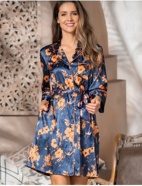 Шелковая домашняя рубашка-халат Mia-Amore QIARA 3827, Цвет: синий, Размеры: 2XL