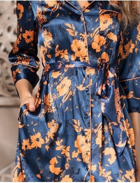 Шелковая домашняя рубашка-халат Mia-Amore QIARA 3827, Цвет: синий, Размеры: 2XL, изображение 4