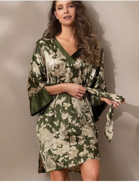 Шелковая туника с цветами Mia-Amore VITTORIA 5154 темный хаки, Цвет: темный хаки, Размеры: 4XL/5XL