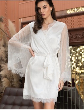 Шелковый халат с кружевом Mia-Amore WINDSOR 3883 белый, Цвет: белый, Размеры: S/M