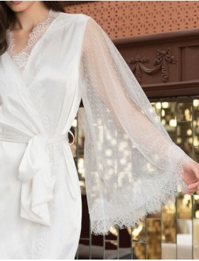 Шелковый халат с кружевом Mia-Amore WINDSOR 3883 белый, Цвет: белый, Размеры: S/M, изображение 5