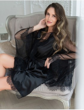 Шелковый халат с кружевом Mia-Amore WINDSOR 3883 черный, Цвет: черный, Размеры: L/XL