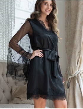 Шелковый халат с кружевом Mia-Amore WINDSOR 3883 черный, Цвет: черный, Размеры: L/XL, изображение 5