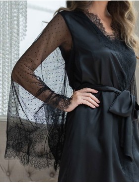Шелковый халат с кружевом Mia-Amore WINDSOR 3883 черный, Цвет: черный, Размеры: L/XL, изображение 4