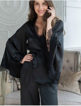 Пижама шелковая с кружевом Mia-Amore WINDSOR 3886 черный, Цвет: черный, Размеры: S