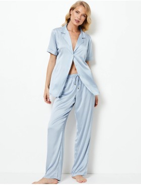 Атласная пижама с брюками Aruelle ESSY, Цвет: голубой, Размеры: M, изображение 2