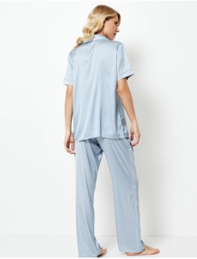 Атласная пижама с брюками Aruelle ESSY, Цвет: голубой, Размеры: M, изображение 3