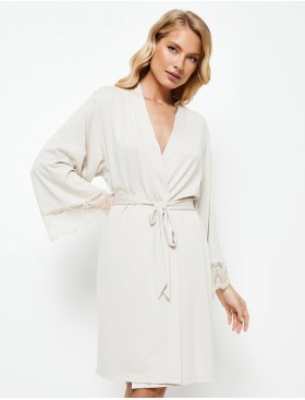 Трикотажный халат с запахом Aruelle EVELYN, Цвет: светло-бежевый, Размеры: XS