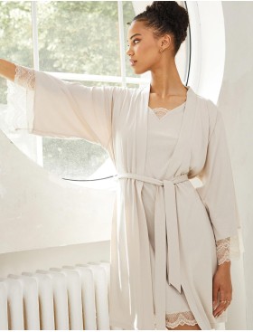 Трикотажный халат с запахом Aruelle EVELYN, Цвет: светло-бежевый, Размеры: XS, изображение 3