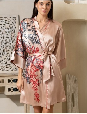 Короткий атласный халат Mia-Amore MUSE 7393, Цвет: пудровый, Размеры: 2XL/3XL