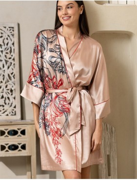 Короткий атласный халат Mia-Amore MUSE 7393, Цвет: пудровый, Размеры: 2XL/3XL, изображение 4