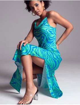 Летнее коктейльное платье Mia-Amore SEVILLE 5068 зеленый/голубой, Цвет: зеленый/голубой, Размеры: L