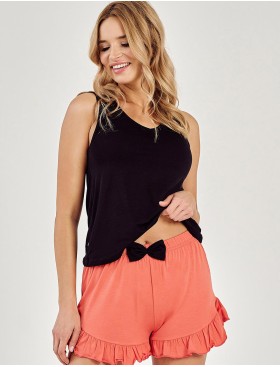 Топ и шорты для сна Taro INES 3102-01, Цвет: черный/абрикос, Размеры: S