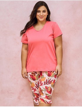 Пижама из хлопка с бриджами Taro TESSA 3153-3154-01, Цвет: коралловый, Размеры: 6XL