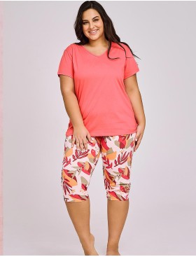 Пижама из хлопка с бриджами Taro TESSA 3153-3154-01, Цвет: коралловый, Размеры: 6XL, изображение 2