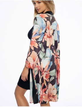 Халат-накидка из эластичного сатина Esotiq DELIGHTFUL 41237, Цвет: черный, Размеры: M, изображение 2