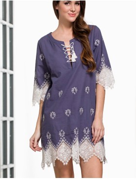 Туника хлопковая со шнуровкой Mia-Amore MARSELL 6397, Цвет: сине-фиолетовый, Размеры: S/M