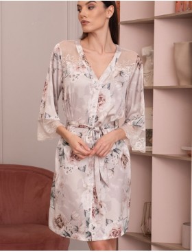 Шелковый халат на пуговицах Mia-Amore CLARISS 4167, Цвет: айвори, Размеры: XL, изображение 3