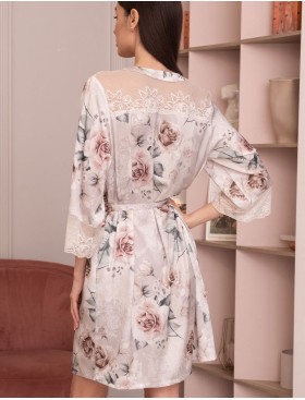 Шелковый халат на пуговицах Mia-Amore CLARISS 4167, Цвет: айвори, Размеры: XL, изображение 2