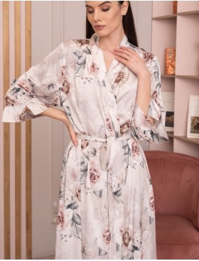 Шелковый длинный халат кимоно Mia-Amore CLARISS 4169, Цвет: айвори, Размеры: 4XL/5XL