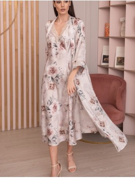 Шелковый длинный халат кимоно Mia-Amore CLARISS 4169, Цвет: айвори, Размеры: 4XL/5XL, изображение 4