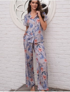 Шелковый комплект рубашка и брюки Mia-Amore LILIA 4126, Цвет: жемчужный, Размеры: L, изображение 4