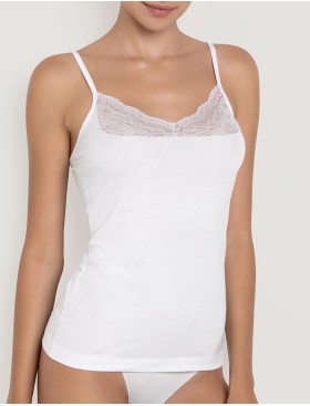 Майка хлопковая на тонких бретелях Cotonella AD940 PURITY LACE bianco, Цвет: bianco (белый), Размеры: S