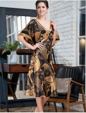 Шёлковая длинная сорочка Mia-Amore ANTIKA 3478, Цвет: черный/медный, Размеры: 3XL, изображение 5