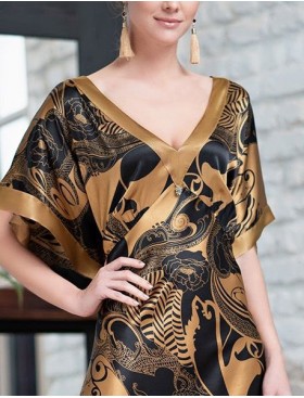 Шёлковая длинная сорочка Mia-Amore ANTIKA 3478, Цвет: черный/медный, Размеры: 3XL, изображение 4