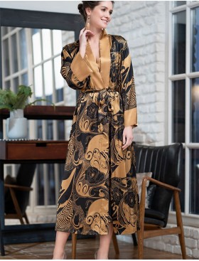Домашний шёлковый халат Mia-Amore ANTIKA 3479, Цвет: черный/медный, Размеры: L/XL