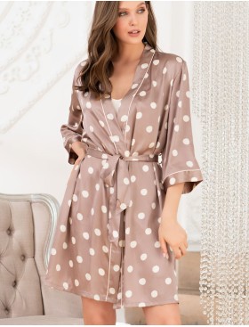 Атласный халат в горох Mia-Mella JULIA PRINT 7073 кофейный, Цвет: кофейный горошек, Размеры: S/M