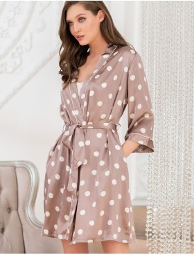 Атласный халат в горох Mia-Mella JULIA PRINT 7073 кофейный, Цвет: кофейный горошек, Размеры: S/M, изображение 3