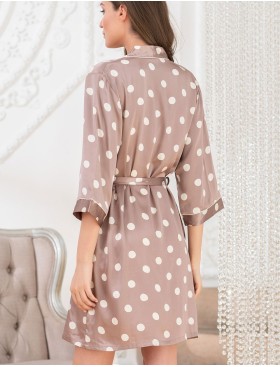 Атласный халат в горох Mia-Mella JULIA PRINT 7073 кофейный, Цвет: кофейный горошек, Размеры: S/M, изображение 2