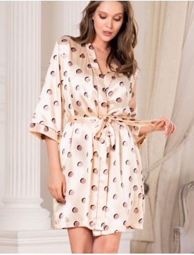 Атласный халат в горох Mia-Mella JULIA PRINT 7073 ванильный, Цвет: ванильный горошек, Размеры: XS